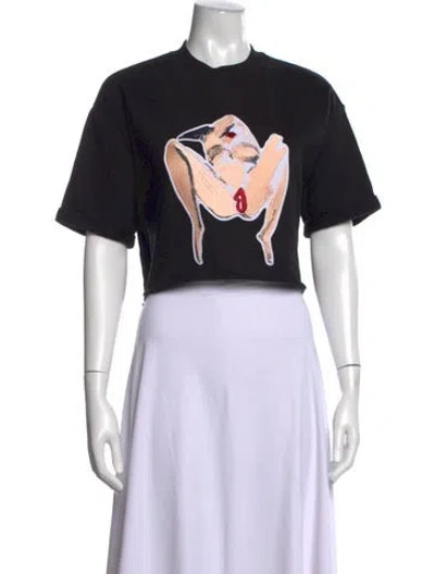Pre-owned Marcell Von Berlin Graphic Print Crew Neck Crop Top In Black