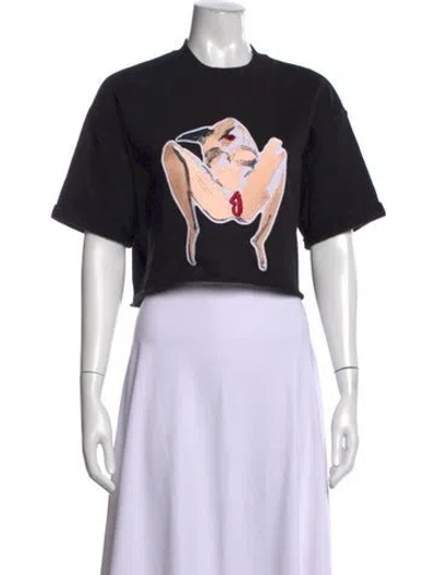 Pre-owned Marcell Von Berlin Graphic Print Crew Neck Crop Top In Black