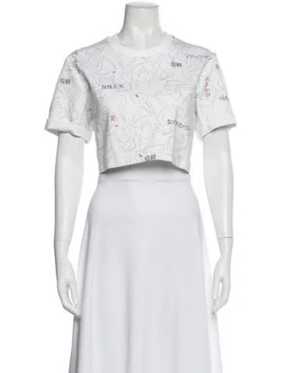 Pre-owned Marcell Von Berlin Graphic Print Crew Neck Crop Top In White