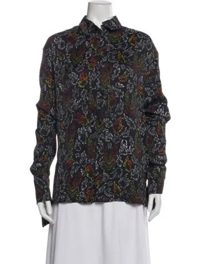 Pre-owned Marcell Von Berlin Graphic Print Long Sleeve Blouse W/ Tags In Gray