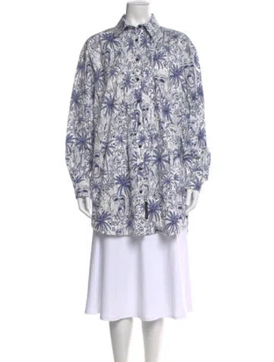 Pre-owned Marcell Von Berlin Graphic Print Long Sleeve Button-up Top In Blue
