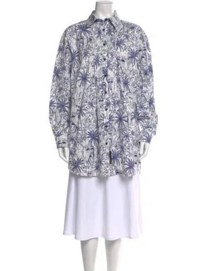 Pre-owned Marcell Von Berlin Graphic Print Long Sleeve Button-up Top In Blue