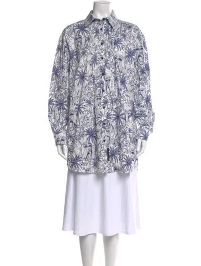 Pre-owned Marcell Von Berlin Graphic Print Long Sleeve Button-up Top In Blue