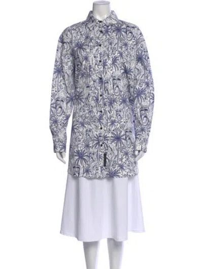 Pre-owned Marcell Von Berlin Graphic Print Long Sleeve Button-up Top W/ Tags In Blue
