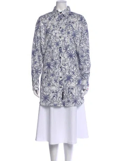 Pre-owned Marcell Von Berlin Graphic Print Long Sleeve Button-up Top W/ Tags In Blue