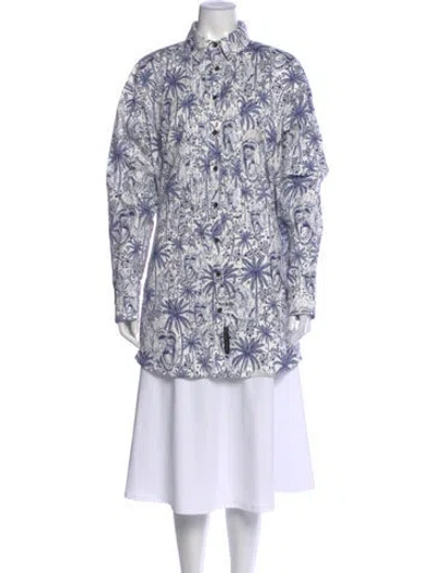 Pre-owned Marcell Von Berlin Graphic Print Long Sleeve Button-up Top W/ Tags In Blue