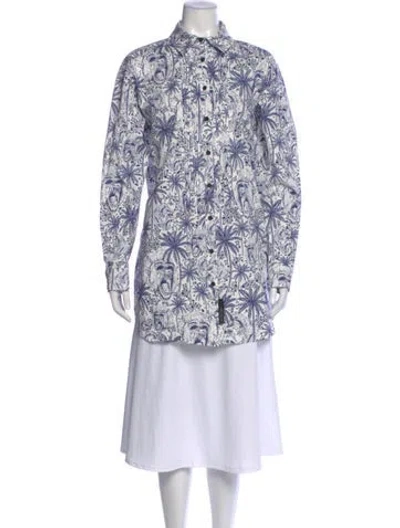 Pre-owned Marcell Von Berlin Graphic Print Long Sleeve Button-up Top W/ Tags In Blue