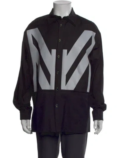 Pre-owned Marcell Von Berlin Graphic Print Long Sleeve Denim Shirt W/ Tags In Black