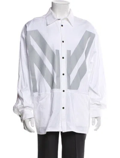 Pre-owned Marcell Von Berlin Graphic Print Long Sleeve Dress Shirt W/ Tags In White