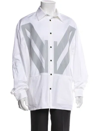 Pre-owned Marcell Von Berlin Graphic Print Long Sleeve Dress Shirt W/ Tags In White
