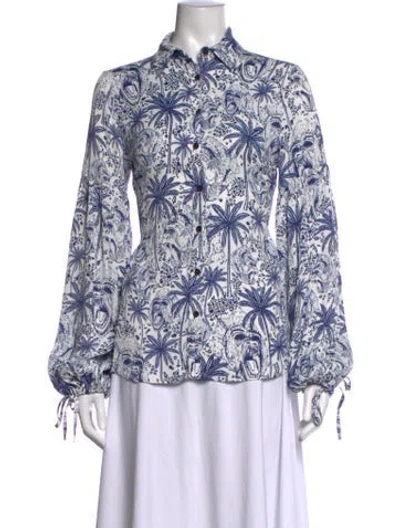 Pre-owned Marcell Von Berlin Graphic Print Long Sleeve Top W/ Tags In Blue/white