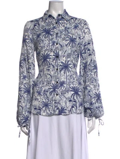 Pre-owned Marcell Von Berlin Graphic Print Long Sleeve Top W/ Tags In Blue/white