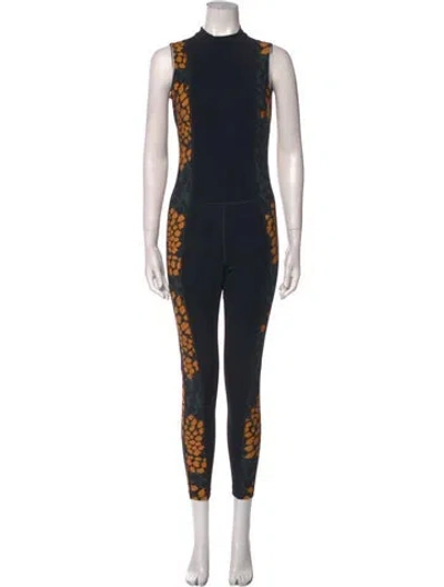 Pre-owned Marcell Von Berlin Graphic Print Mock Neck Jumpsuit In Black