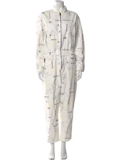 Pre-owned Marcell Von Berlin Graphic Print Mock Neck Jumpsuit W/ Tags In White