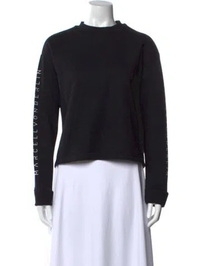 Pre-owned Marcell Von Berlin Graphic Print Mock Neck Top In Black