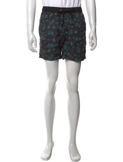 Pre-owned Marcell Von Berlin Graphic Print Swim Trunks W/ Tags In Blue/green