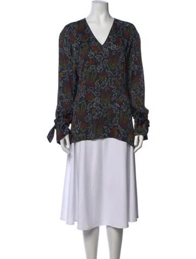 Pre-owned Marcell Von Berlin Graphic Print V-neck Blouse In Blue