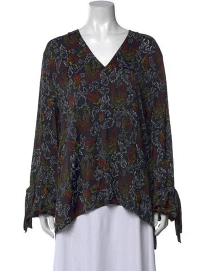 Pre-owned Marcell Von Berlin Graphic Print V-neck Blouse In Blue