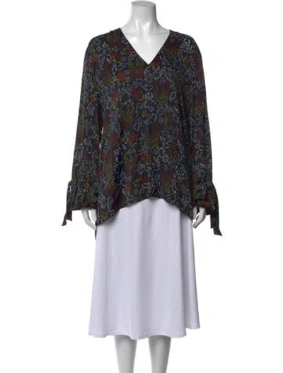 Pre-owned Marcell Von Berlin Graphic Print V-neck Blouse In Blue