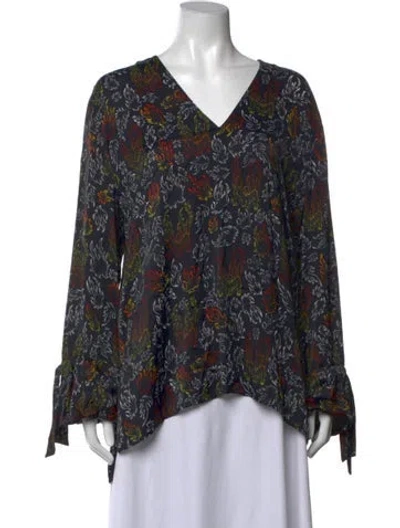 Pre-owned Marcell Von Berlin Graphic Print V-neck Blouse In Blue
