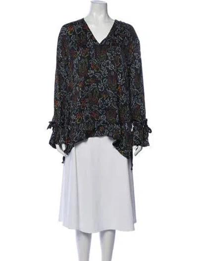 Pre-owned Marcell Von Berlin Graphic Print V-neck Blouse W/ Tags In Blue