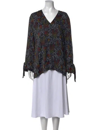 Pre-owned Marcell Von Berlin Graphic Print V-neck Blouse W/ Tags In Blue