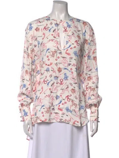 Pre-owned Marcell Von Berlin Graphic Print V-neck Blouse W/ Tags In White