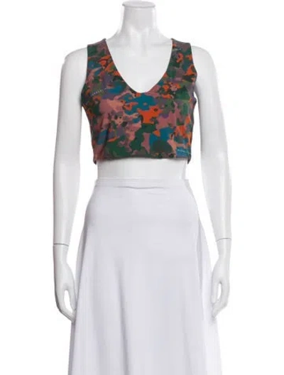 Pre-owned Marcell Von Berlin Graphic Print V-neck Crop Top W/ Tags In White