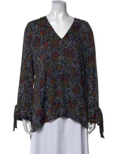Pre-owned Marcell Von Berlin Graphic Print V-neck Top W/ Tags In Blue