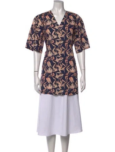 Pre-owned Marcell Von Berlin Graphic Print V-neck Top W/ Tags In Brown