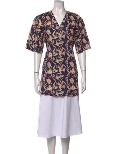 Pre-owned Marcell Von Berlin Graphic Print V-neck Top W/ Tags In Brown