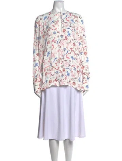 Pre-owned Marcell Von Berlin Graphic Print V-neck Top W/ Tags In White