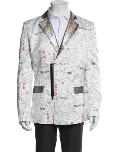Pre-owned Marcell Von Berlin Holographic Graphic Print Blazer In White