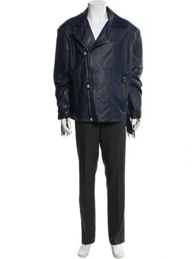 Pre-owned Marcell Von Berlin Lamb Leather Moto Jacket In Blue