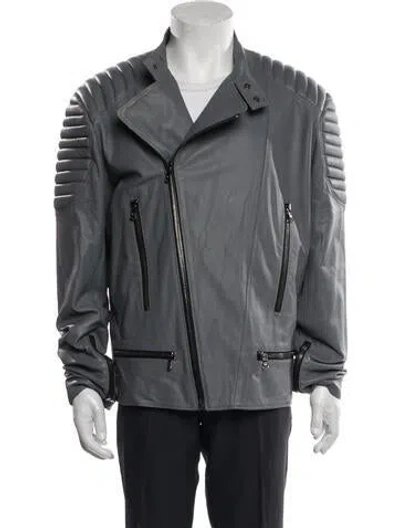 Pre-owned Marcell Von Berlin Lamb Leather Moto Jacket In Gray