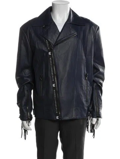 Pre-owned Marcell Von Berlin Lambskin Moto Jacket W/ Tags In Blue