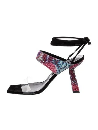Pre-owned Marcell Von Berlin Leather Animal Print Sandals In Black