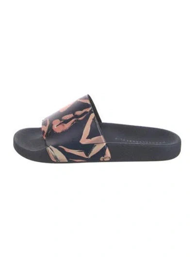 Pre-owned Marcell Von Berlin Leather Graphic Print Slides In Blue