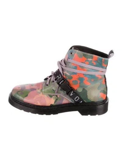 Pre-owned Marcell Von Berlin Leather Printed Combat Boots In Green