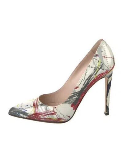Pre-owned Marcell Von Berlin Leather Printed Slingback Pumps In White