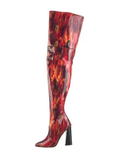 Pre-owned Marcell Von Berlin Patent Leather Printed Boots In Red