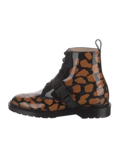 Pre-owned Marcell Von Berlin Patent Leather Printed Combat Boots In Black