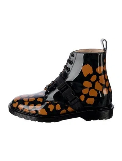 Pre-owned Marcell Von Berlin Patent Leather Printed Combat Boots In Black
