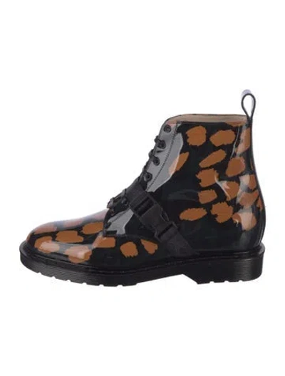 Pre-owned Marcell Von Berlin Patent Leather Printed Combat Boots In Black
