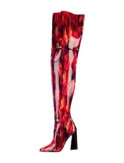 Pre-owned Marcell Von Berlin Patent Leather Printed Sock Boots In Red
