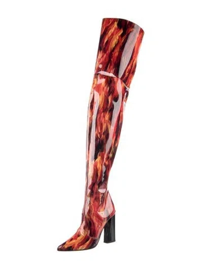 Pre-owned Marcell Von Berlin Patent Leather Printed Sock Boots In Red
