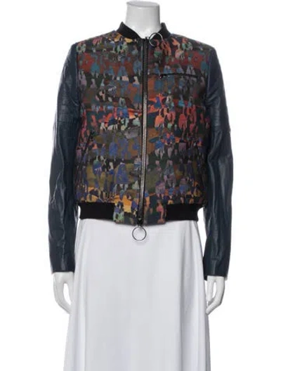 Pre-owned Marcell Von Berlin Patterned Bomber Jacket In Blue