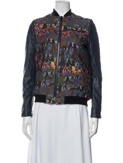 Pre-owned Marcell Von Berlin Patterned Bomber Jacket In Blue