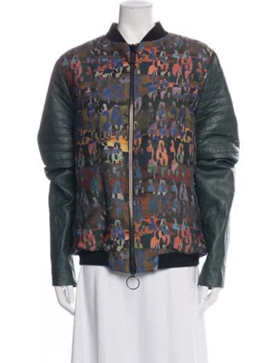 Pre-owned Marcell Von Berlin Patterned Bomber Jacket In Blue