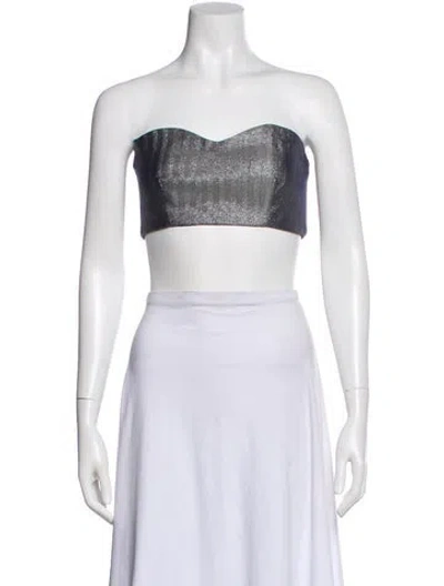 Pre-owned Marcell Von Berlin Patterned Strapless Crop Top W/ Tags In Blue